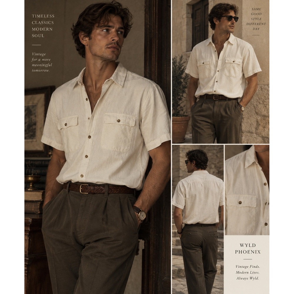 VTG 90s Bogari 100% Raw Silk Short Sleeve Button Down Shirt Cream Y2K M